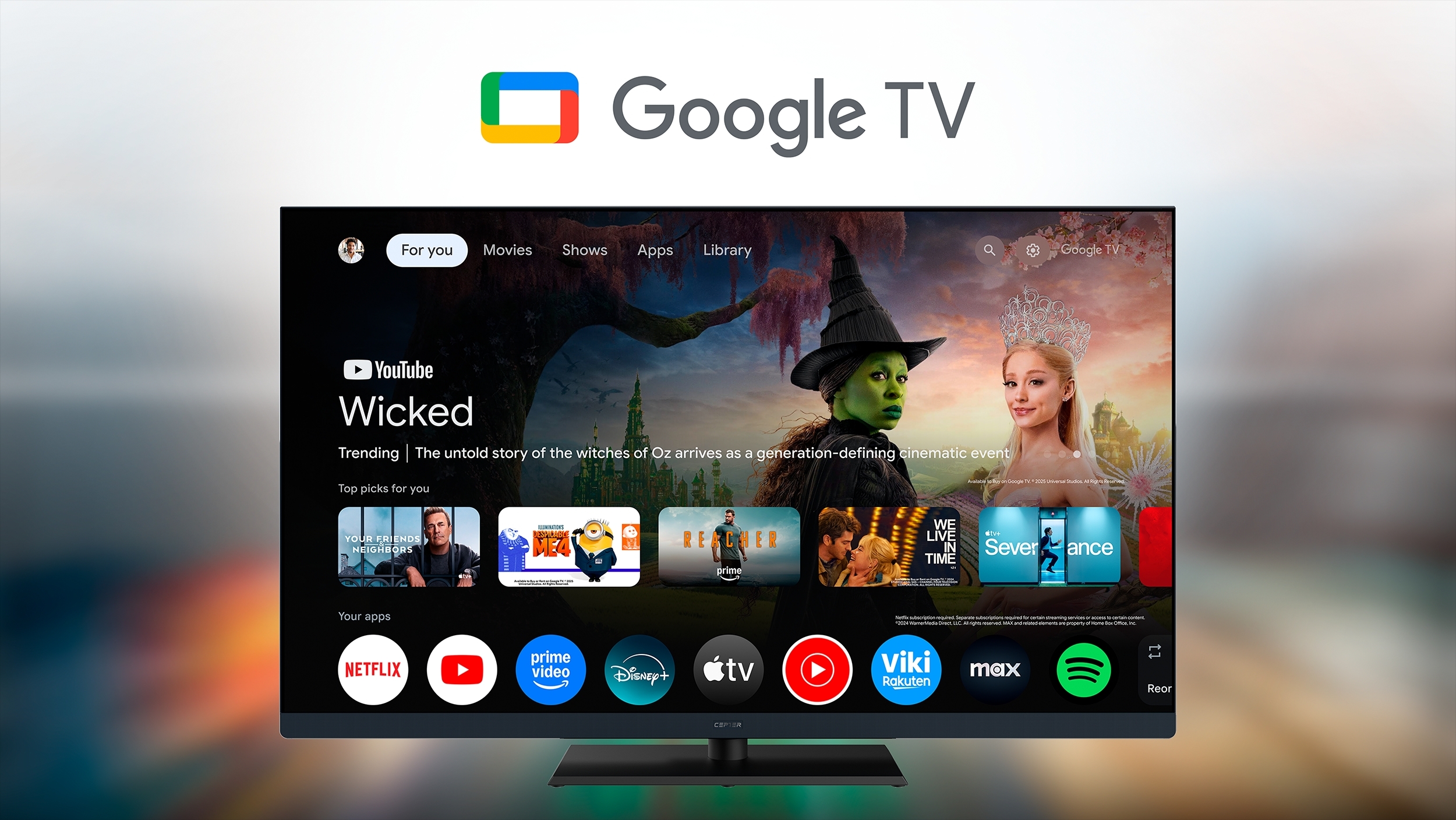 CEPTER 65" QLED 4K TV 120HZ CR65XM8005A Google TV interface