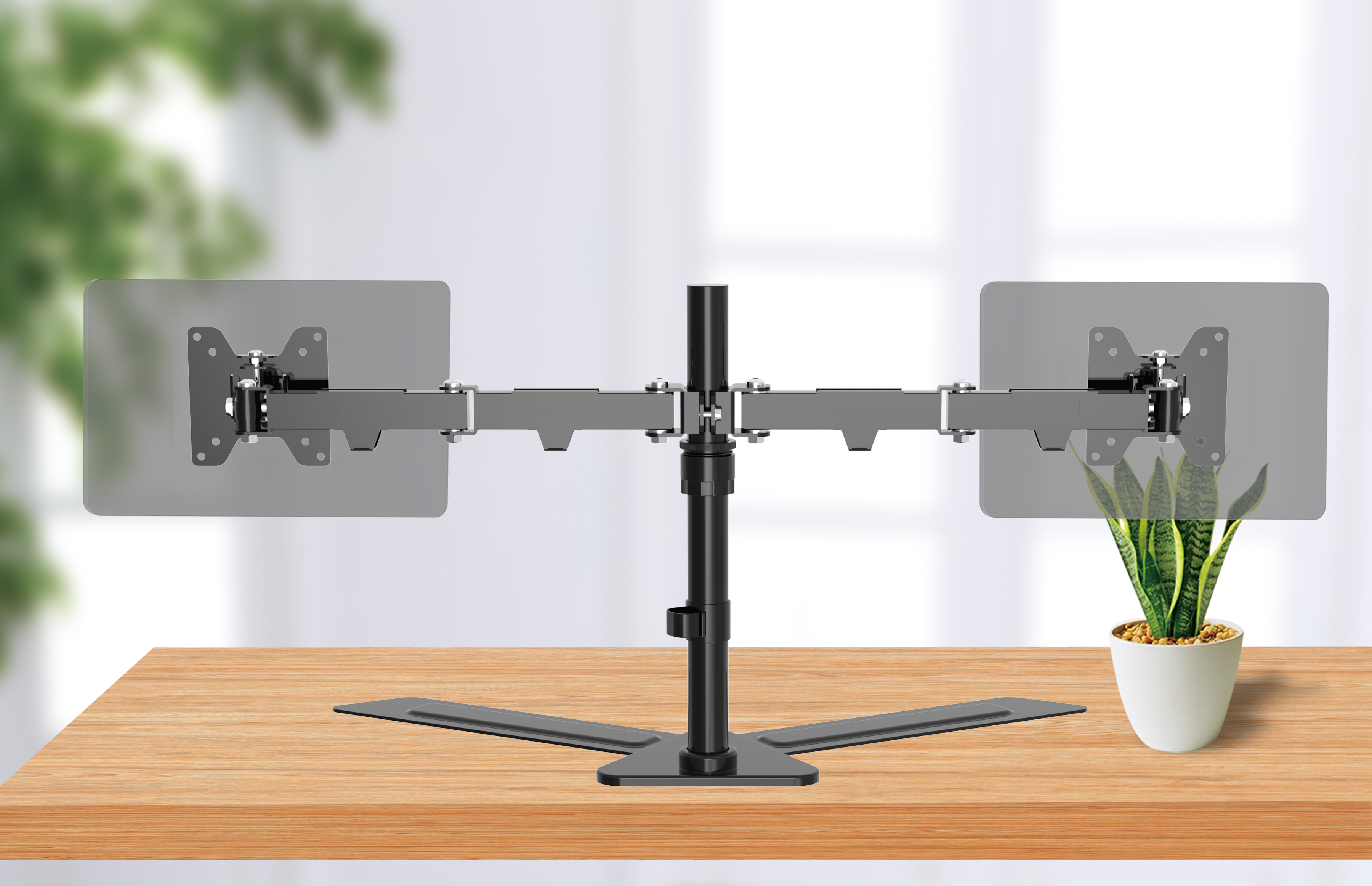 Illustration of two monitors attached to a Cepter monitor mount