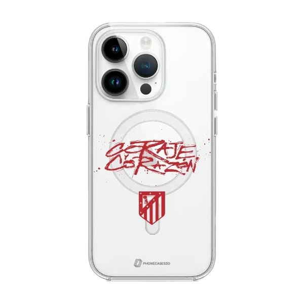 Phonecases3D iPhone 14 Pro Atlético de Madrid Clear case (MagSafe) -suojakuori, valkoinen