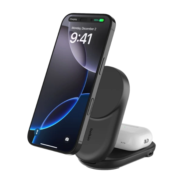 Belkin UltraCharge 2-in-1 kokoontaitettava magneettinen laturi 25 W Qi2, musta