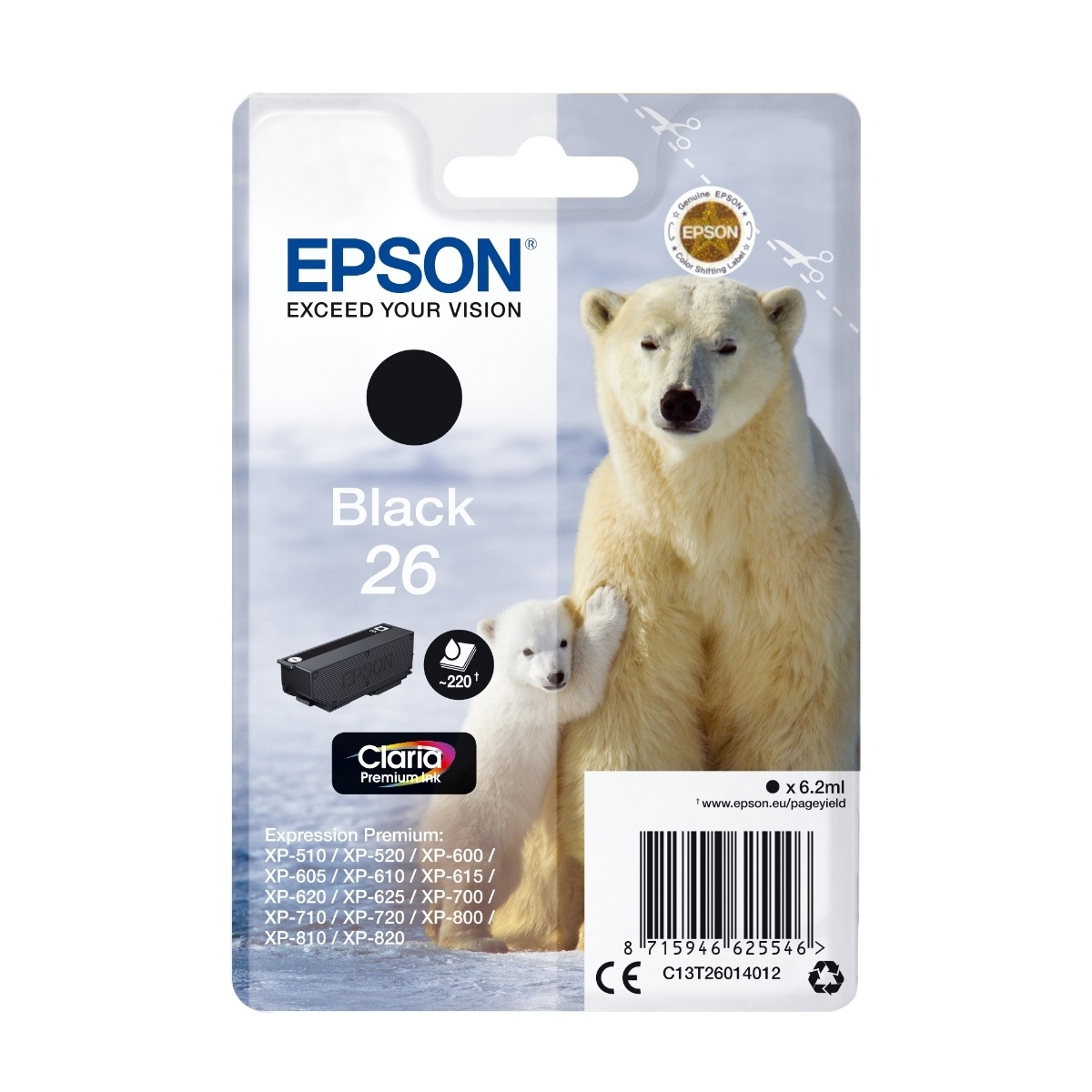 Epson Polar Bear Singlepack, black 26 Claria Premium ink