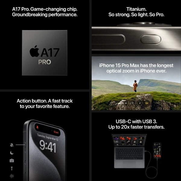 Apple iPhone 15 Pro 256 GB, svart titan - Power.no