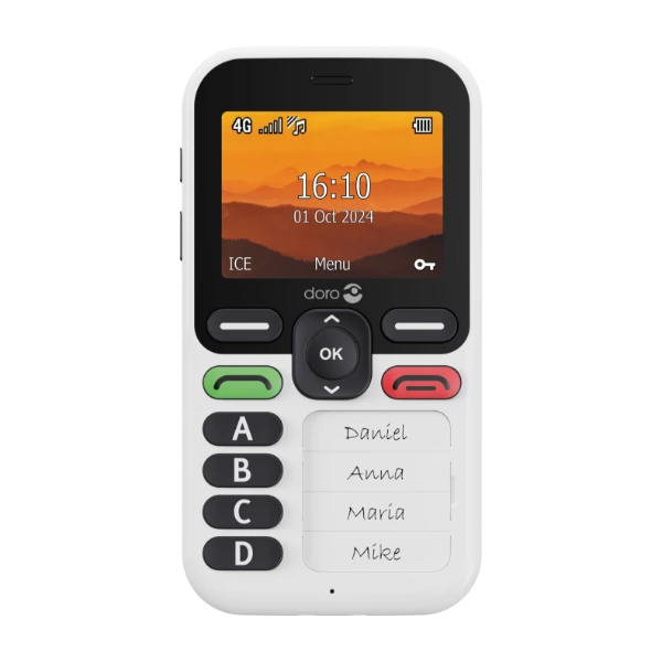DORO Leva X10 mobiltelefon (lader selges separat), hvit/svart