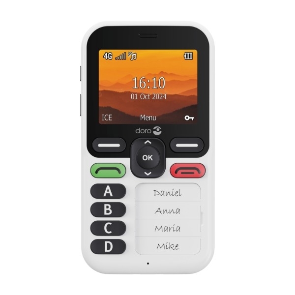 DORO Leva X10 mobiltelefon (lader selges separat), hvit/svart (Demoprodukt)