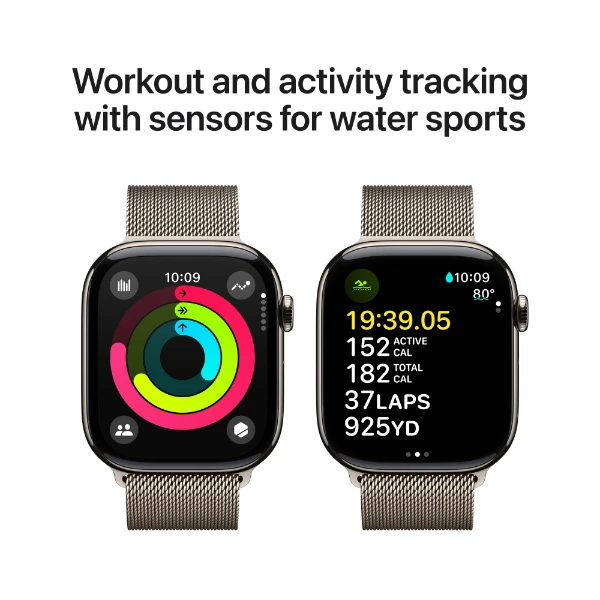 Apple Watch Series 10 GPS + Cell 46 mm, naturlig titan med naturlig ...