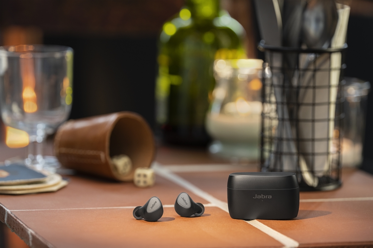 Jabra elite 5 true wireless on a table