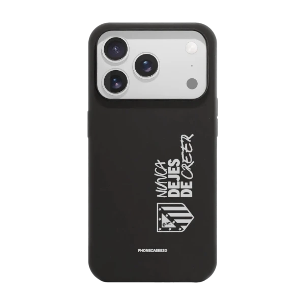 Phonecases3D iPhone 17 Pro Atlético de Madrid kompostoituva suojakuori, musta