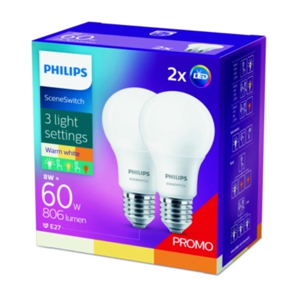 PHILIPS SCENESWITCH 60W A60 E27 LED LYSPÆRE Power.no Philips SceneSwitch LED PÆRE E27 | LED Lyspære