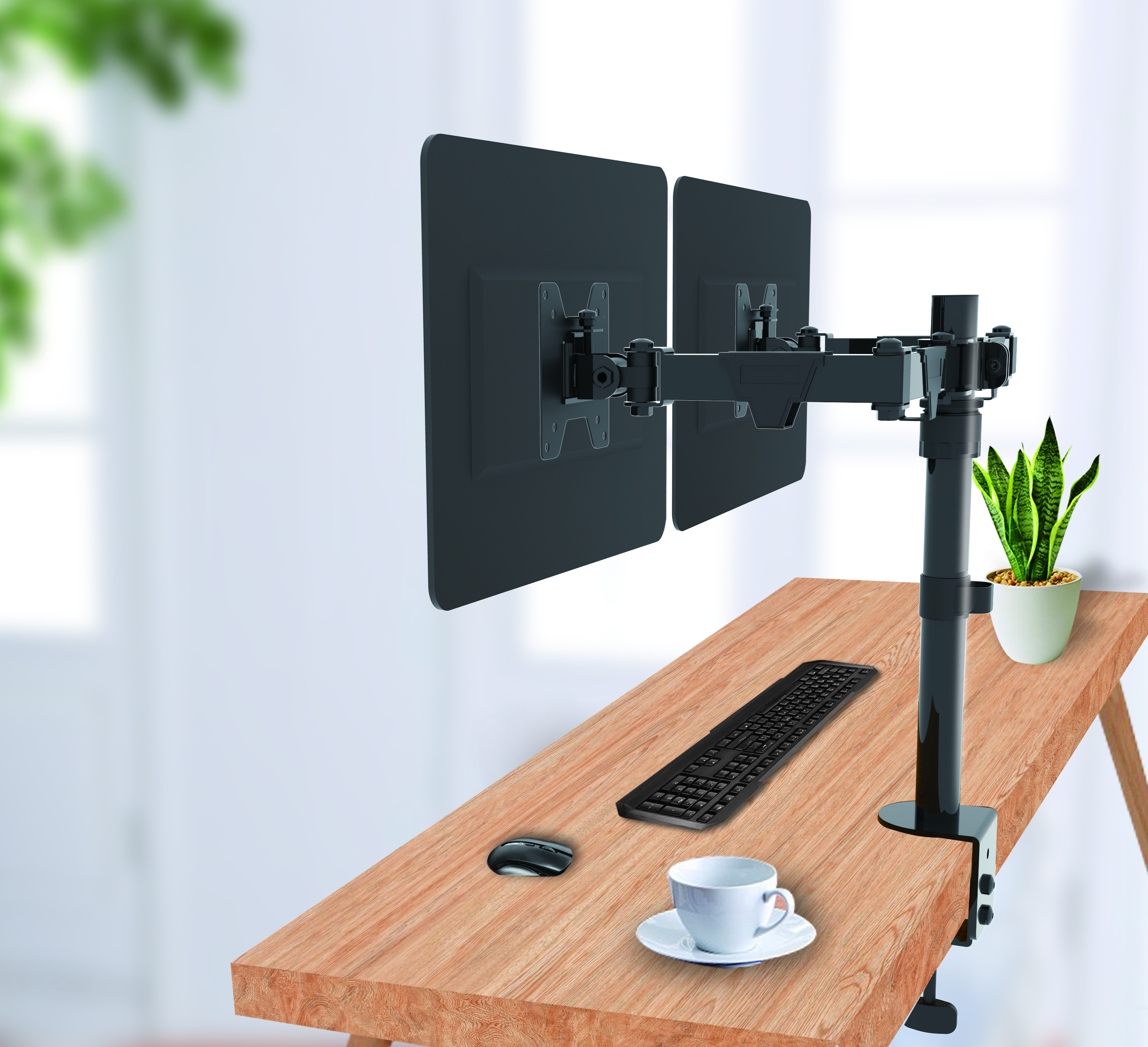 Simulated image of two monitors attached to Cepter monitor mount