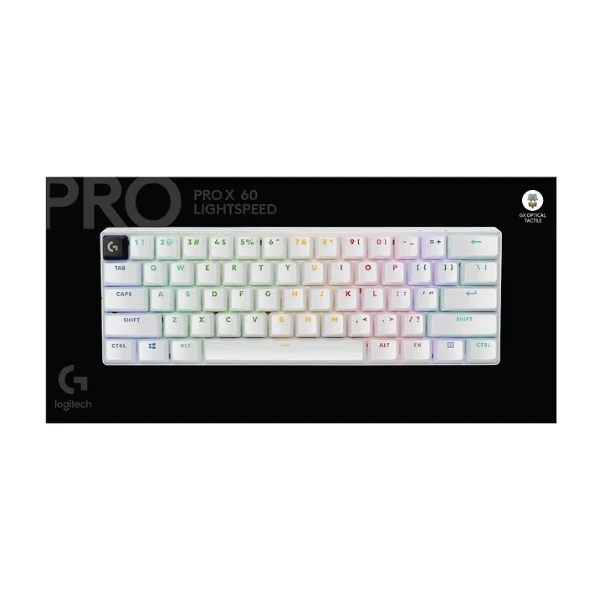 Logitech G PRO X 60 Lightspeed Gaming-Tastatur – Kabellos, 60% Layout, US QWERTY, Weiß, Doubleshot-PBT