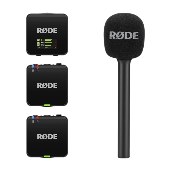 RØDE Wireless GO Gen3 trådlöst mikrofonsystem (2 TX + 1 RX) + Interview Go handhållen adapter, svart