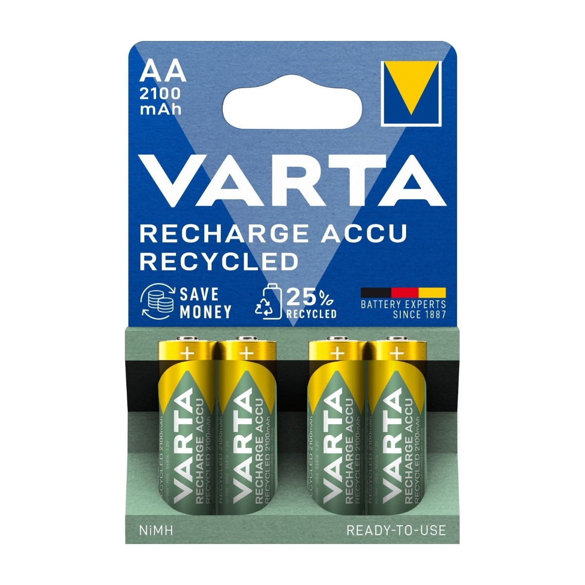 VARTA Recharge Accu Recycled oppladbar AA batteri 2100mAh, 4 stk