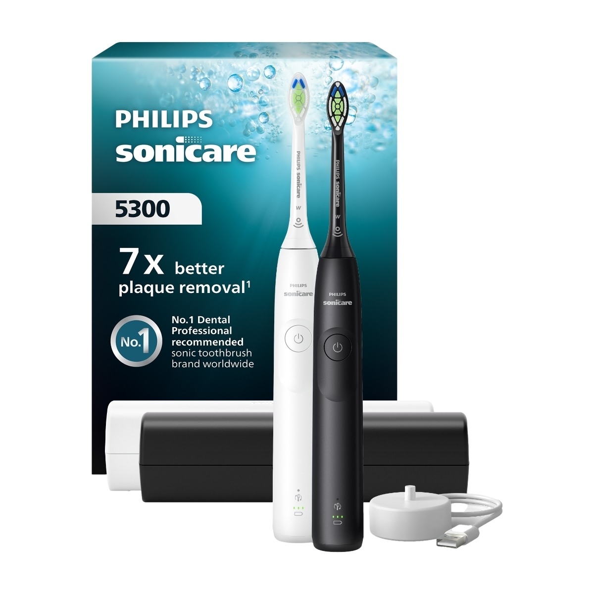 Philips Sonicare Series 5300 elektrisk tannbørste dobbeltpakke, svart/hvit