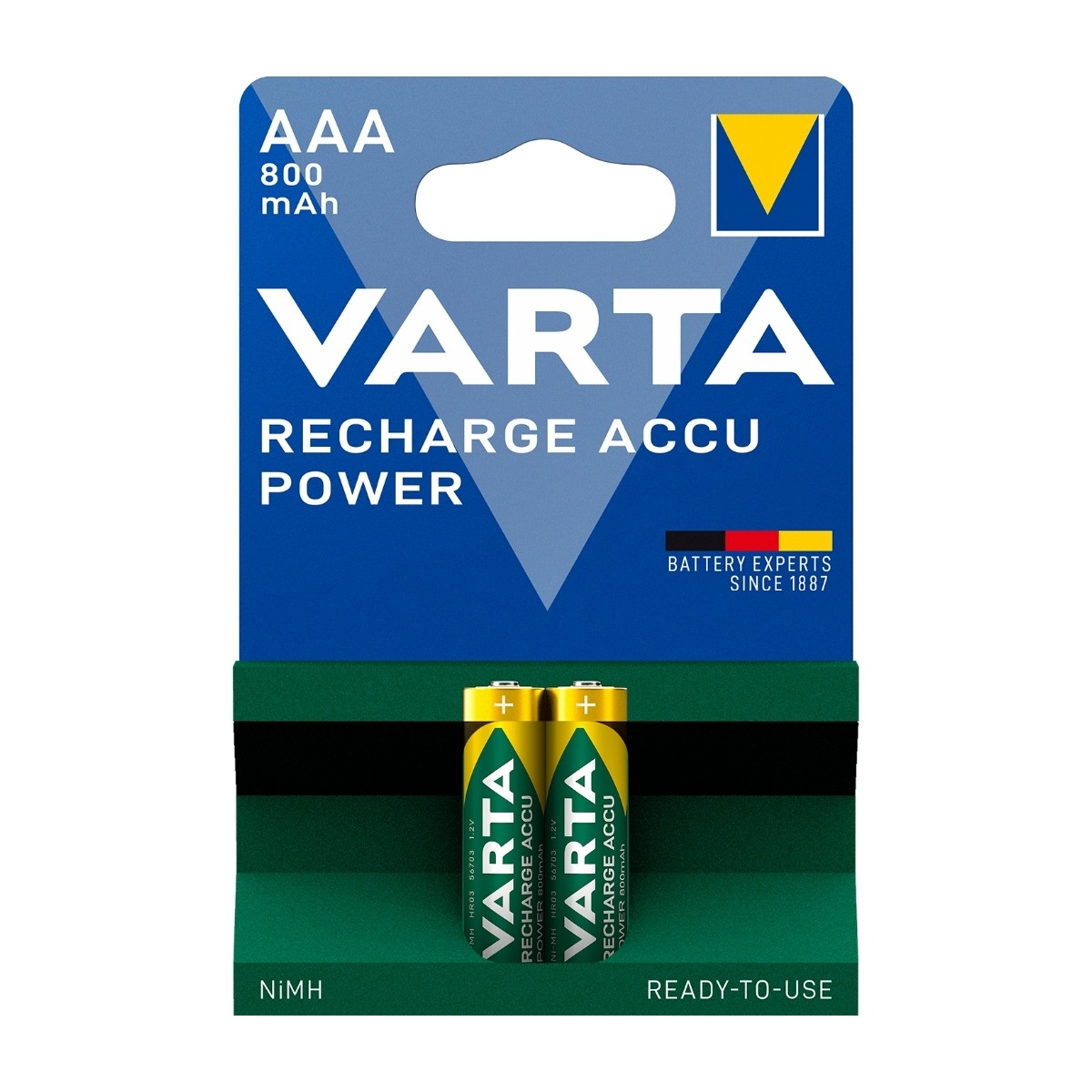 VARTA Recharge Accu Power oppladbar AAA batteri 800mAh, 2 stk