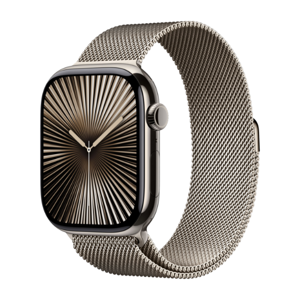 Apple Watch Series 10 GPS + Cell 46 mm naturlig titan, naturlig Milanorem - S/M