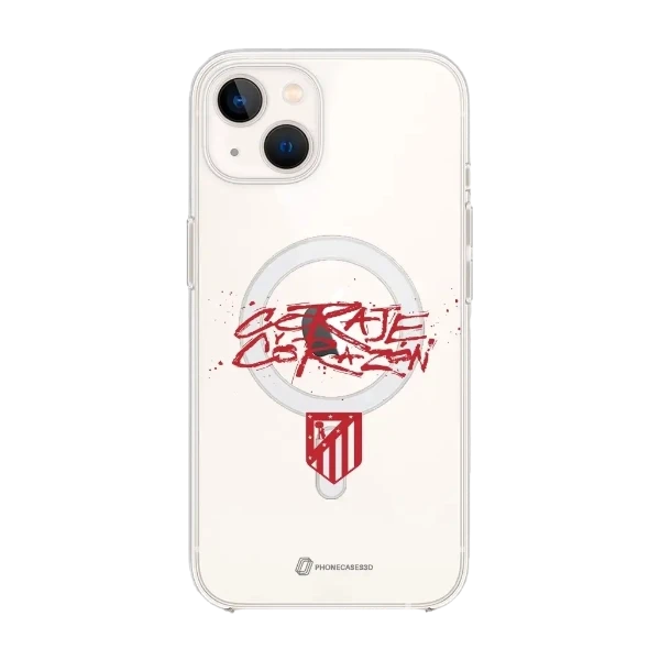 Phonecases3D iPhone 13 Atlético de Madrid Clear case (MagSafe) -suojakuori, valkoinen