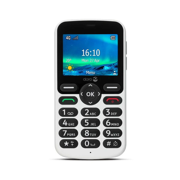 Doro 5861 4G mobiltelefon, hvit/svart