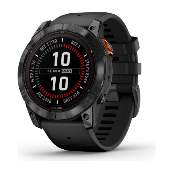 Garmin Fenix 7X Pro Solar GPS smartwatch, gråt stål/sort silikonerem
