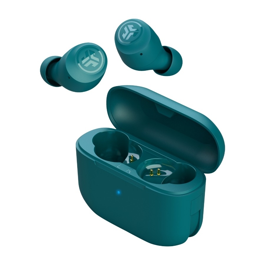 Turquoise true wireless earbuds