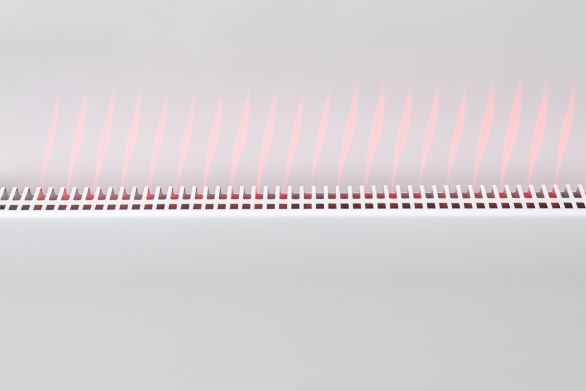 Red strokes illustrating the warm air released by the POINT POPANW1500 PANEL HEATER WIFI 1500W