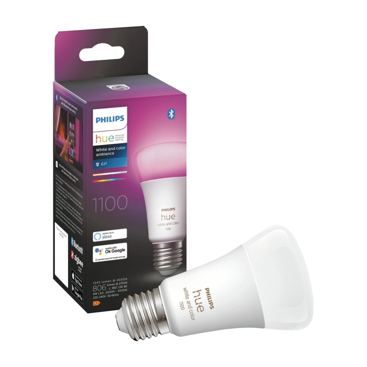 Hue farget LED 9W E27 A60 2200-6500 Kelvin + Farge - 60 mm