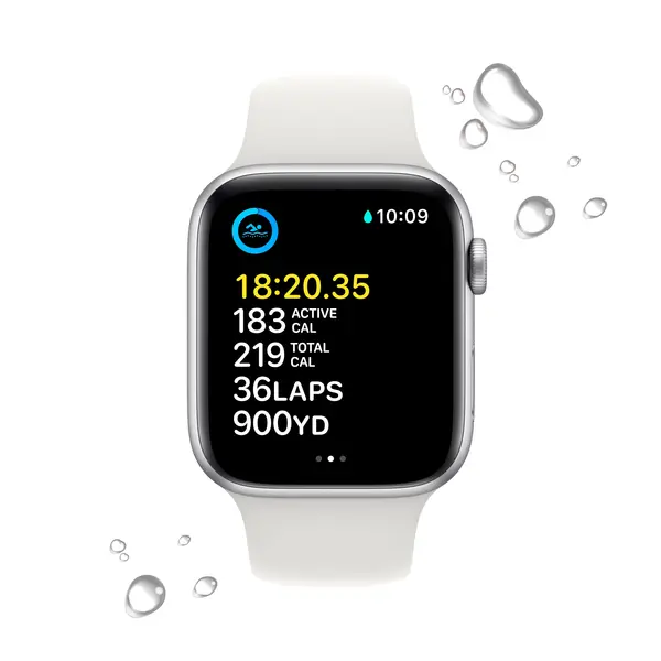 Apple Watch SE GPS 44 mm sølvfinish aluminium urkasse med hvit 