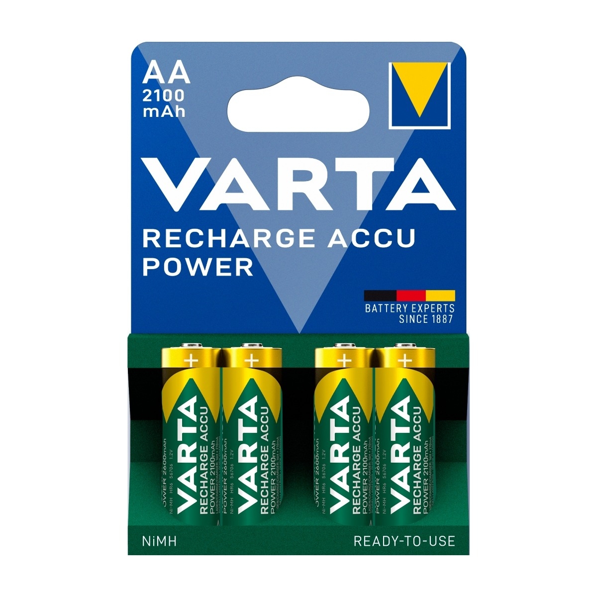 VARTA Recharge Accu Power oppladbar AA batteri 2100mAh, 4 stk