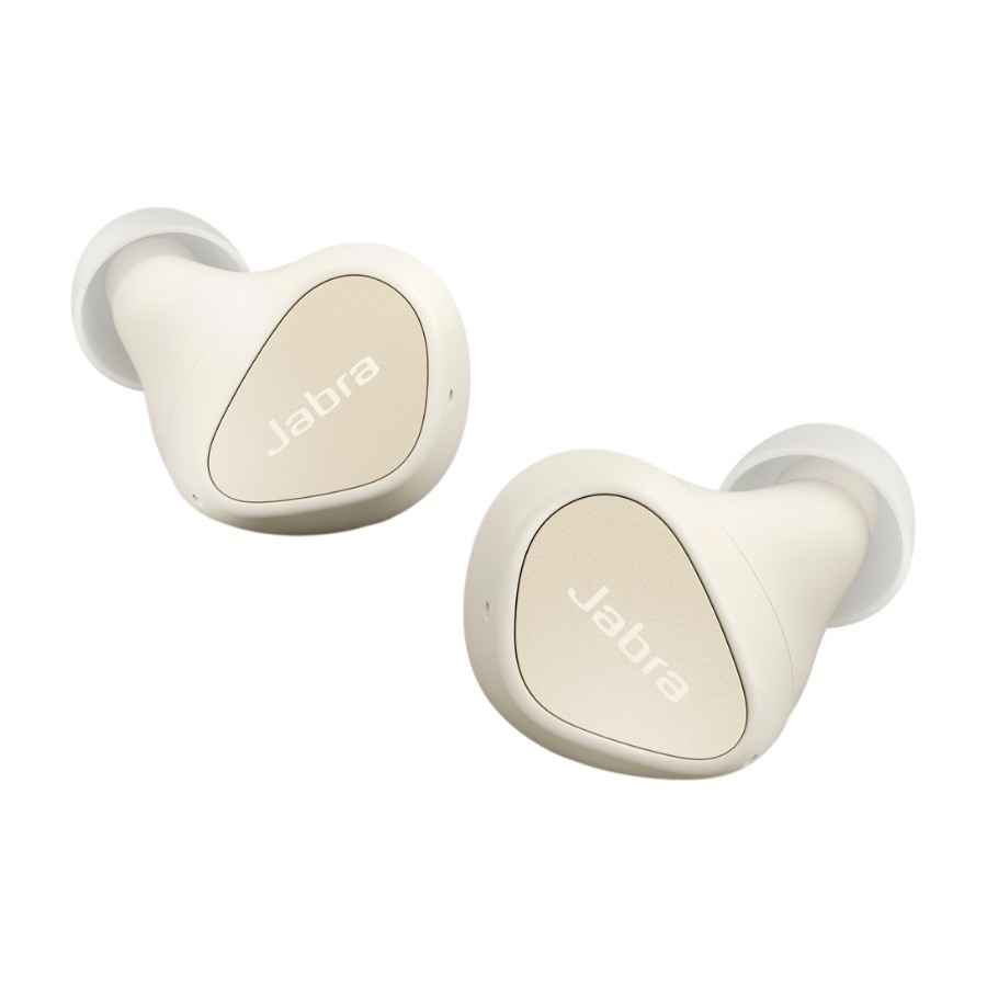 Beige true wireless earbuds