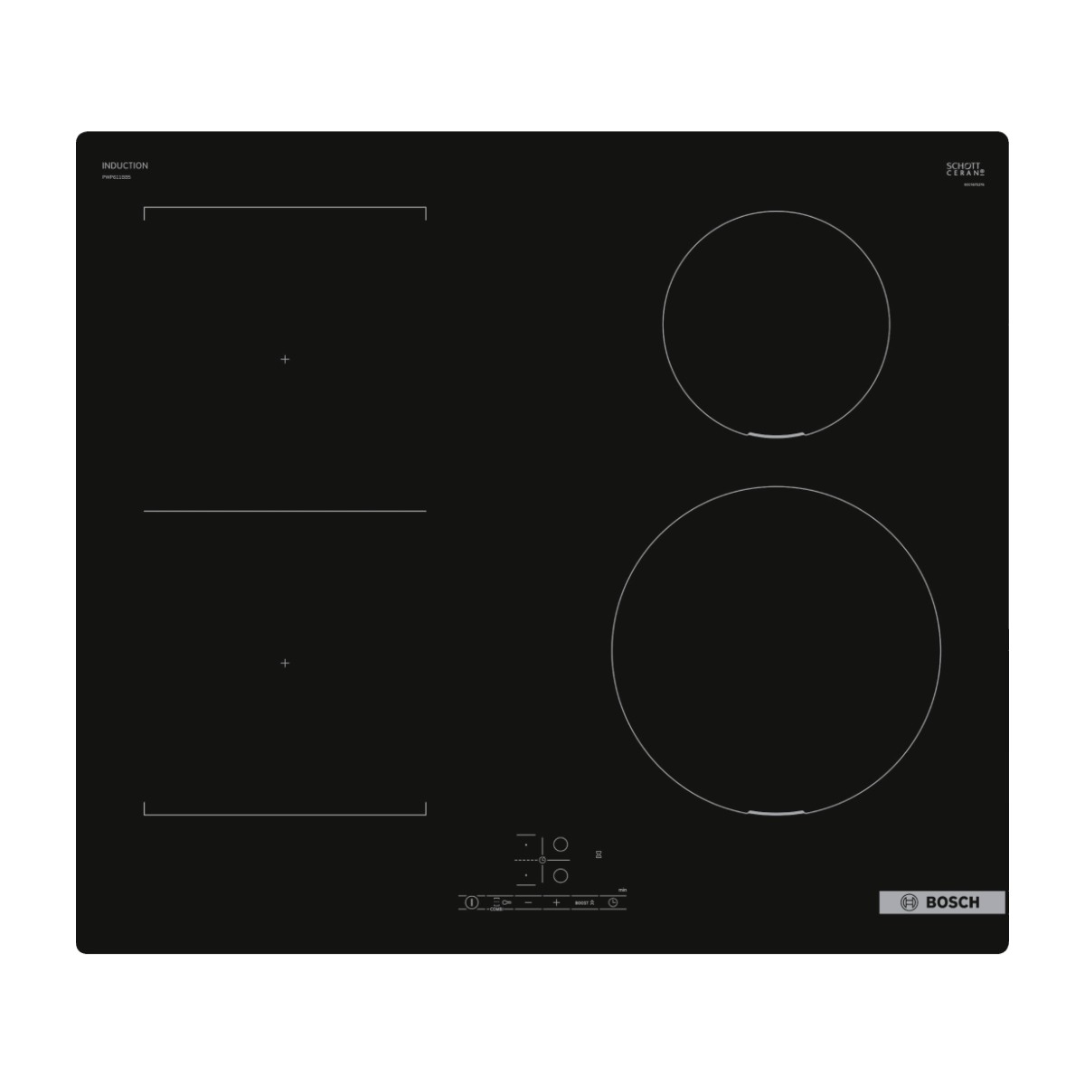 Induction hob PWP611BB5E, 60 cm, Combi zone, Black