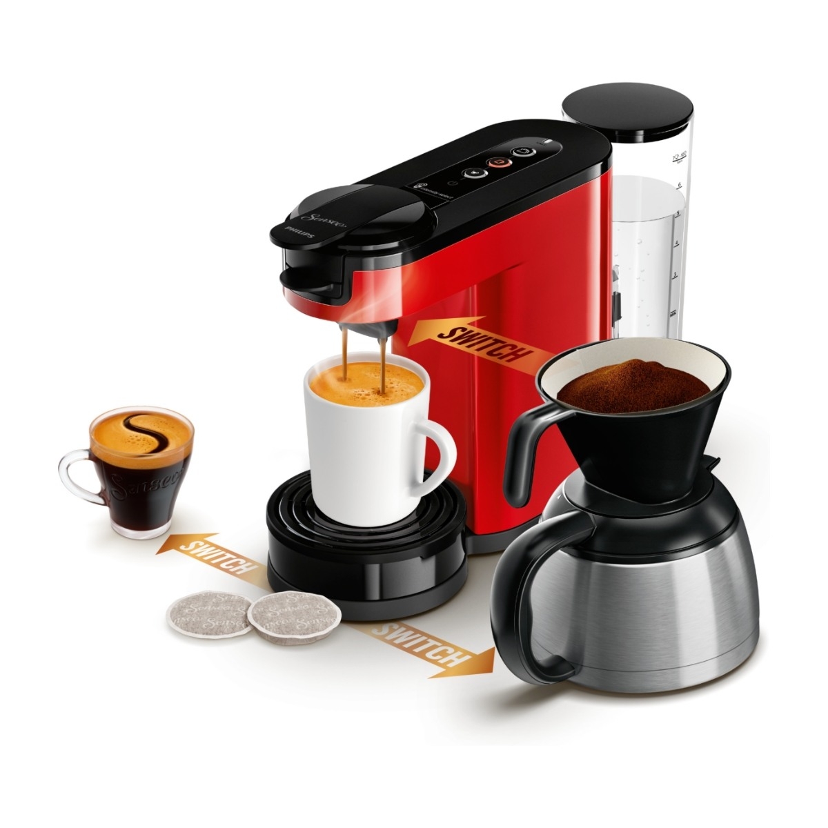 Senseo® switch 3IN1 HD6594/80 kaffemaskine, rød - POWER.dk