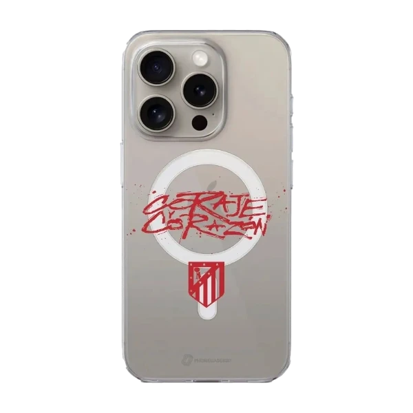 Phonecases3D iPhone 15 Pro Atlético de Madrid Clear case (MagSafe) -suojakuori, valkoinen