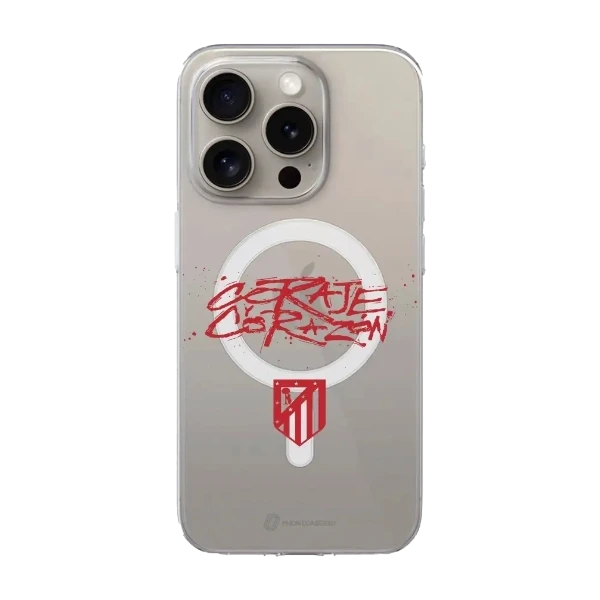 Phonecases3D iPhone 16 Pro Max Atlético de Madrid Clear case (MagSafe) -suojakuori, valkoinen