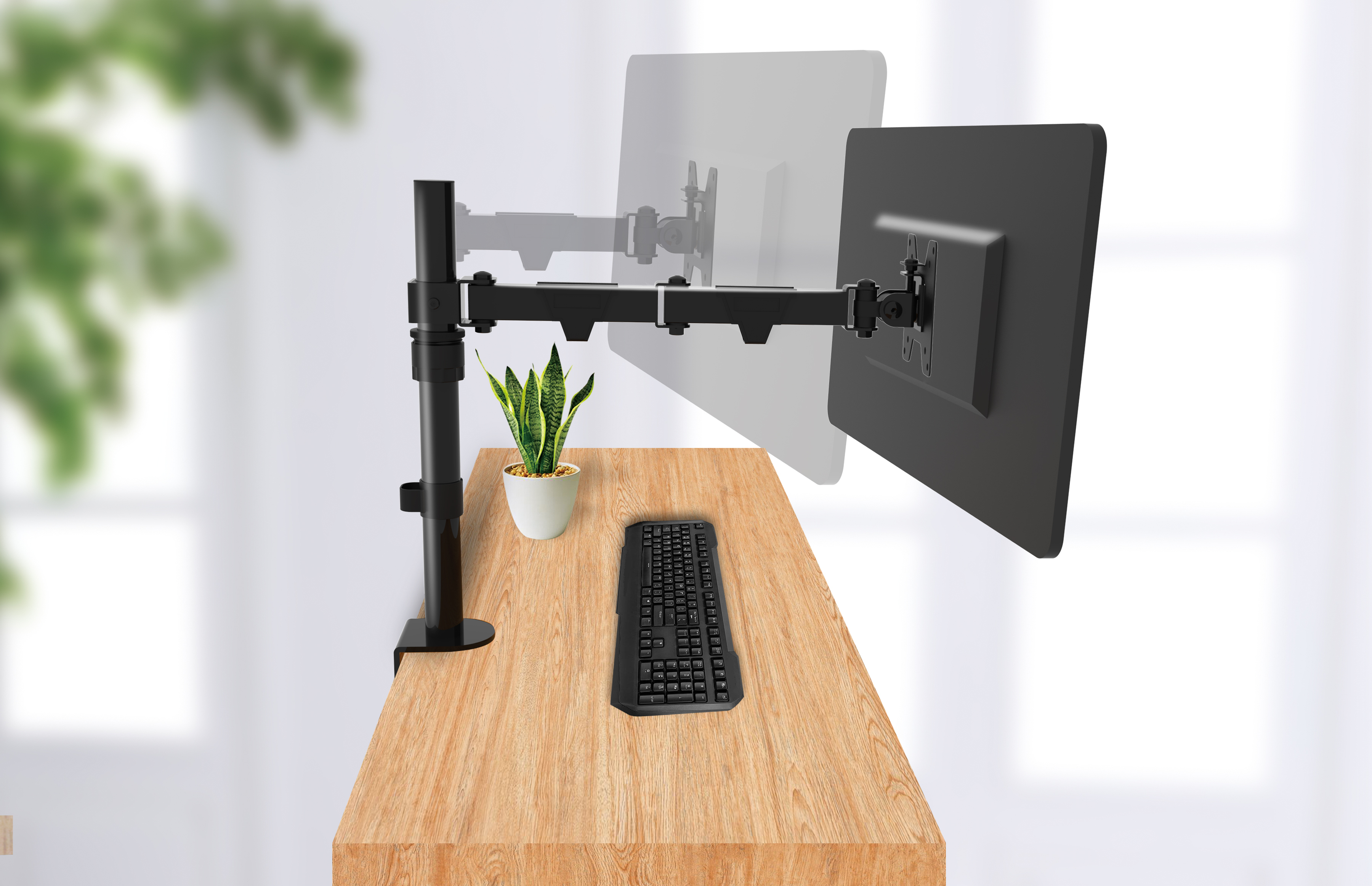 Illustrative image of Cepter monitor mount in two different positions