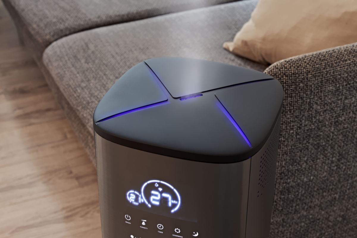 A close-up picture of a Point Pro Hydro humidifier and how it releases steam into the room air