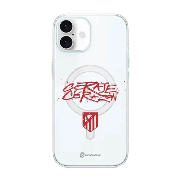 Phonecases3D iPhone 16 Atlético de Madrid Clear case (MagSafe) -suojakuori, valkoinen