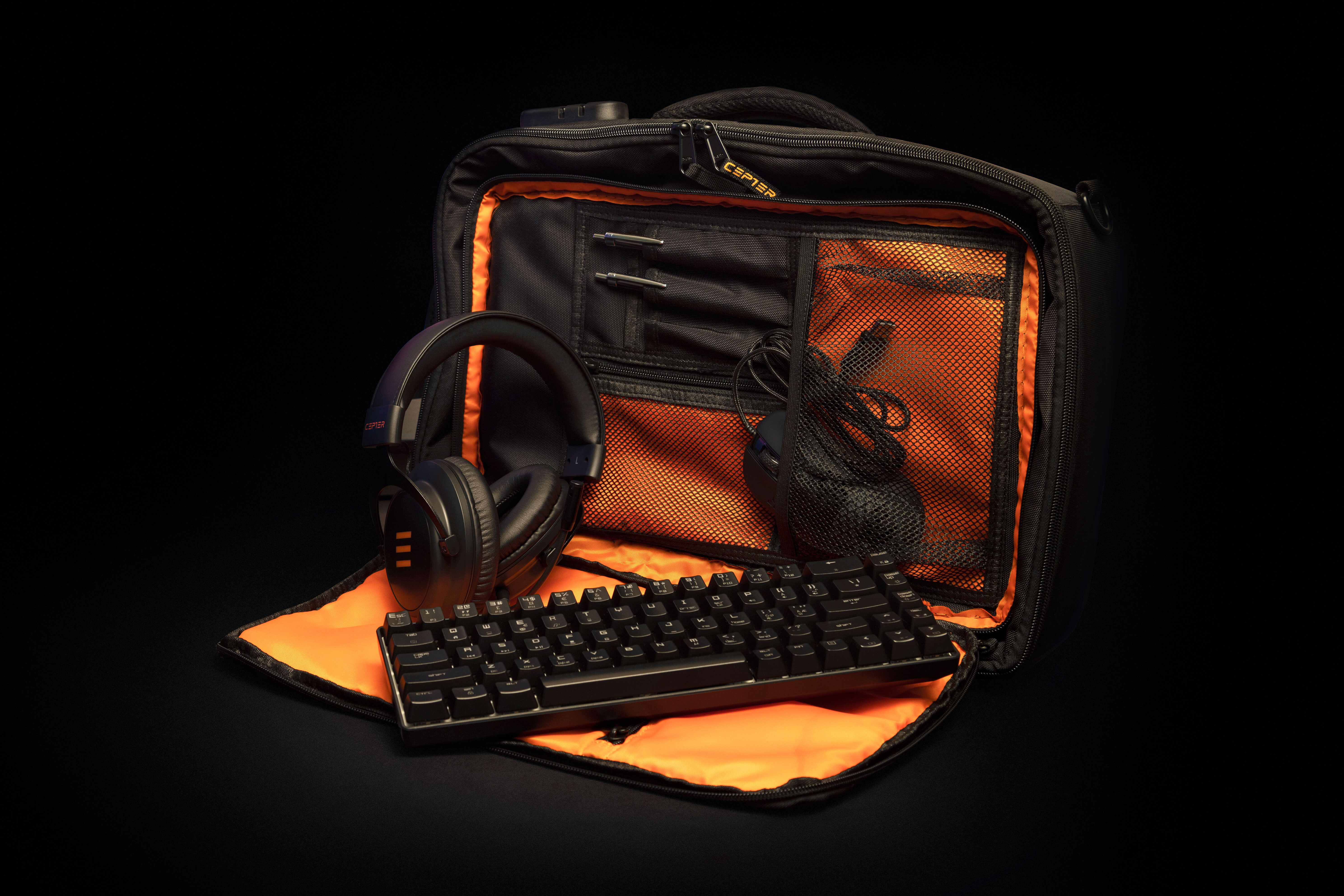 Gaming accessories inside a Cepter backpack