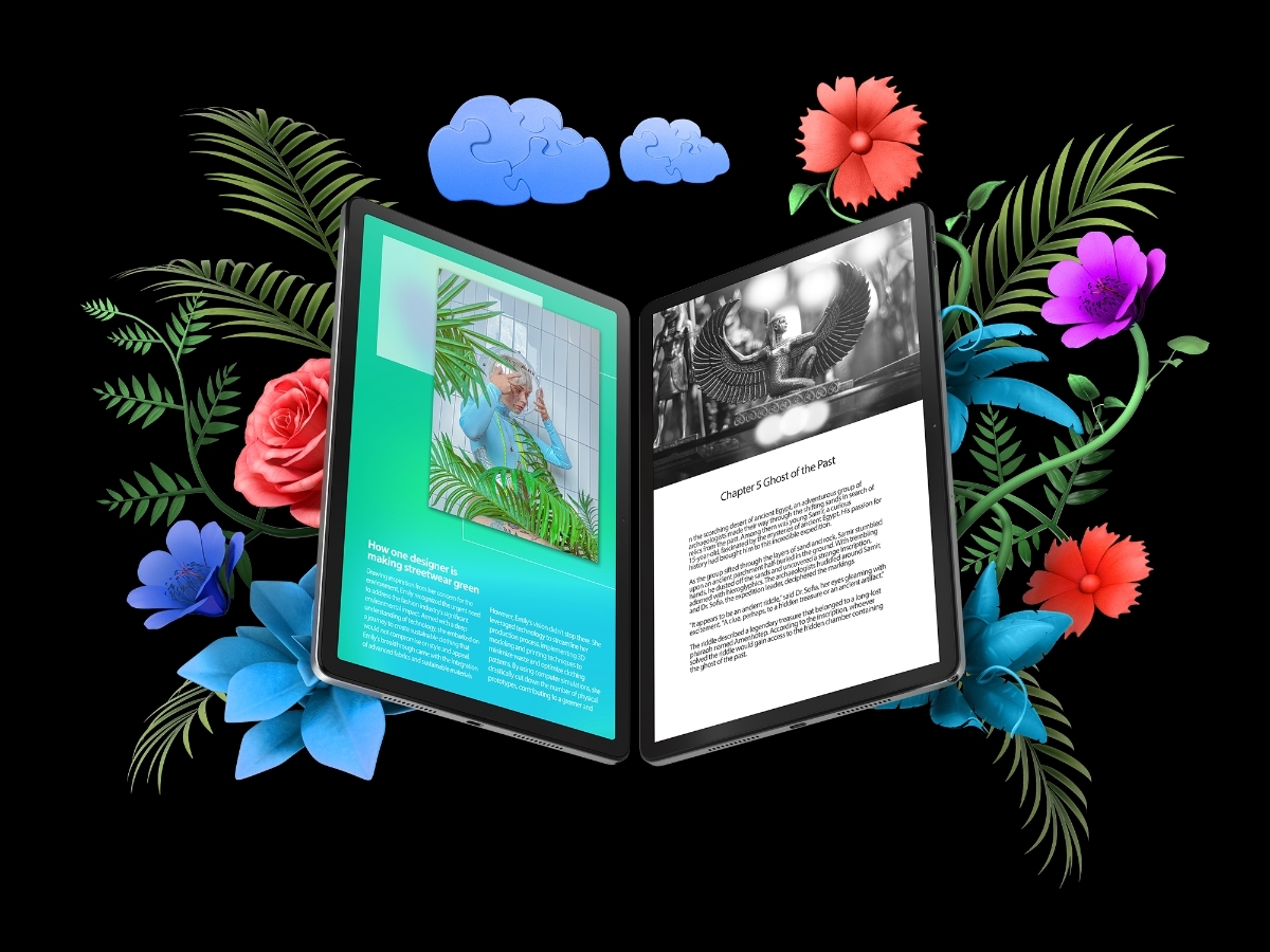 Lenovo Tab M11 tablets with flowers in the back