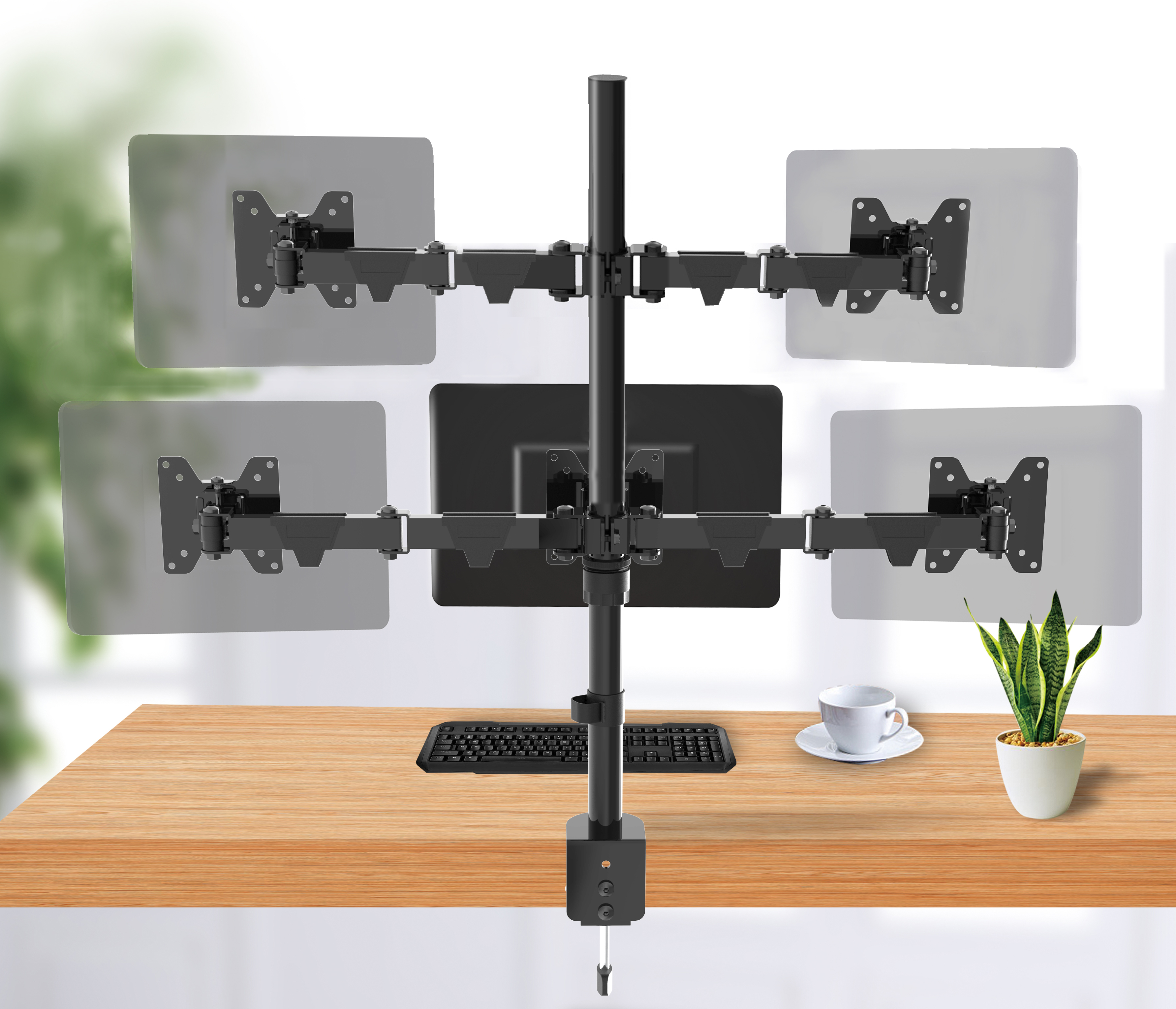 Five monitors attached to a Cepter monitor mount