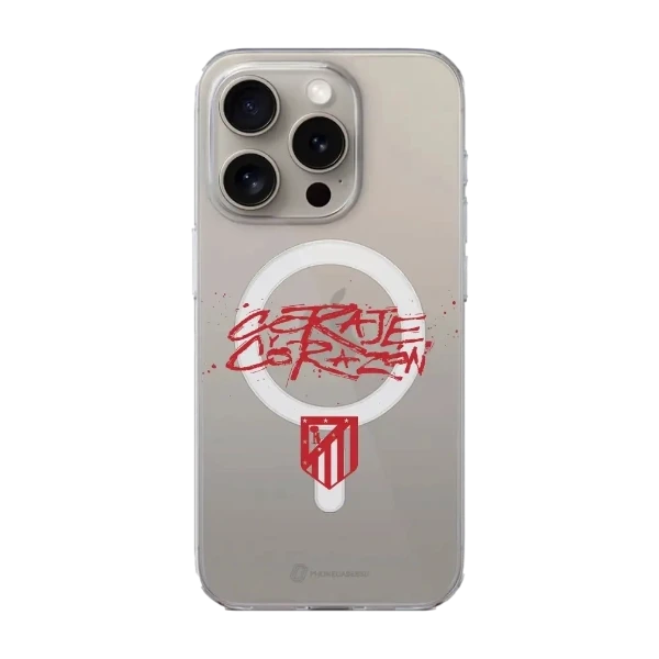 Phonecases3D iPhone 16 Pro Atlético de Madrid Clear case (MagSafe) -suojakuori, valkoinen