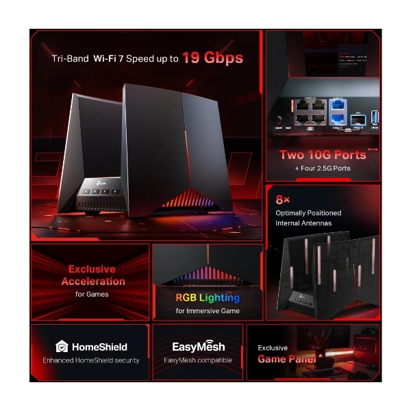 TP-Link Archer GE800 BE1900 Wi-Fi 7 gamingrouter - Power.se
