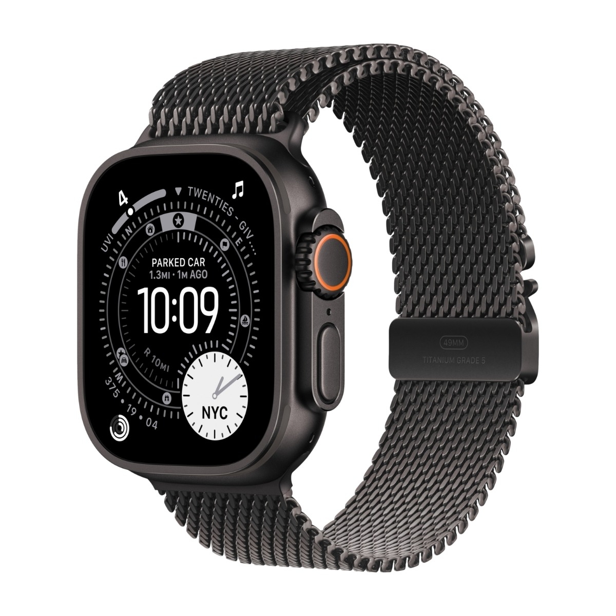 Apple Watch Ultra 3 GPS + Cell 49 mm svart titan, svart Milanese loop i titan - L