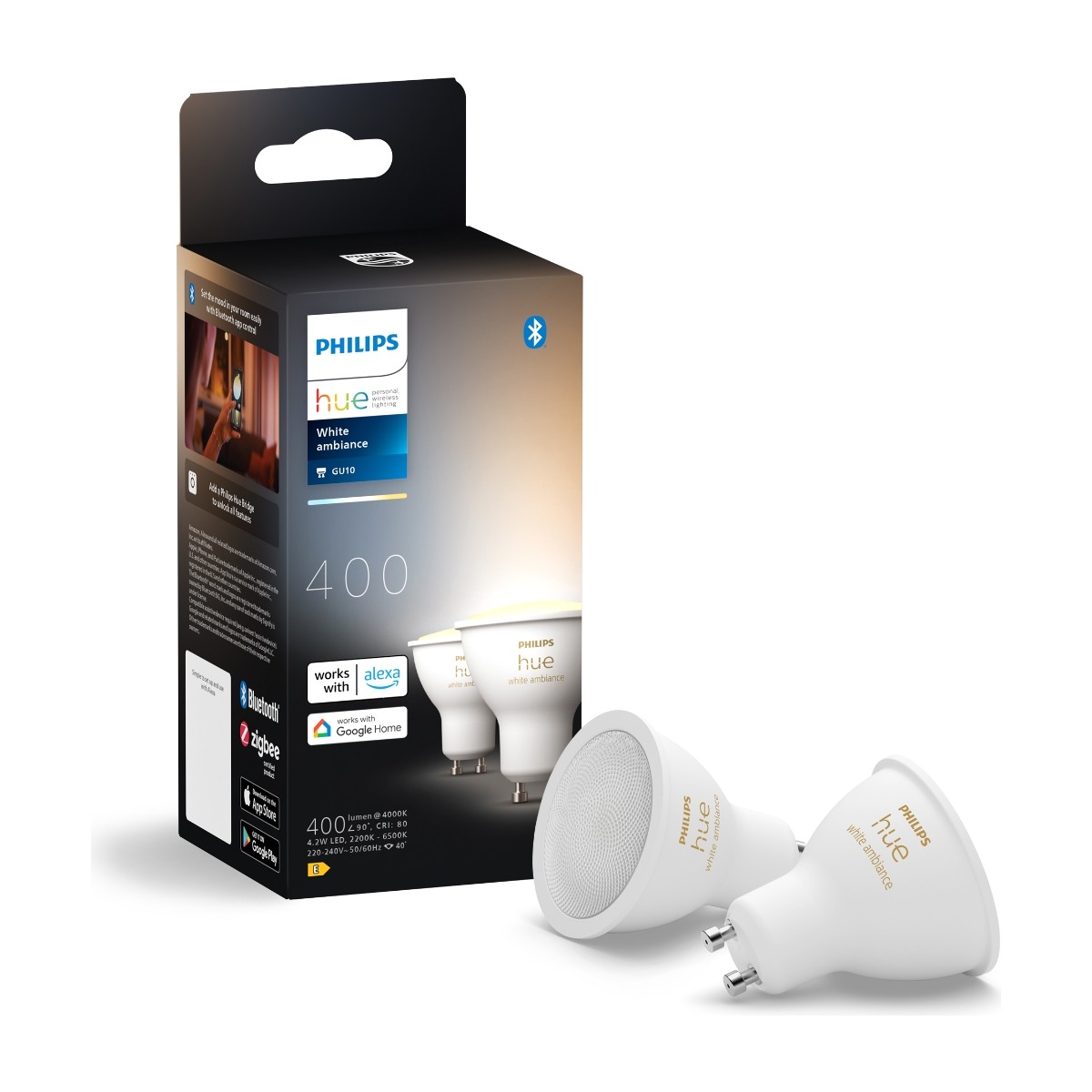Bilde av Philips Hue LED-lyspære GU10 4,2W (2-pakning)