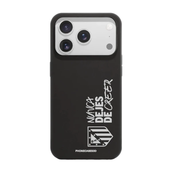 Phonecases3D iPhone 17 Pro Max Atlético de Madrid kompostoituva suojakuori, musta