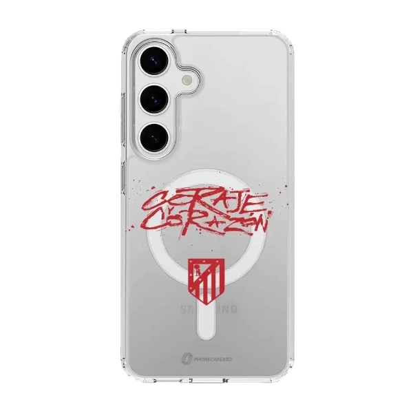 Phonecases3D Samsung Galaxy S25 Atlético de Madrid Clear case (MagSafe) -suojakuori, valkoinen