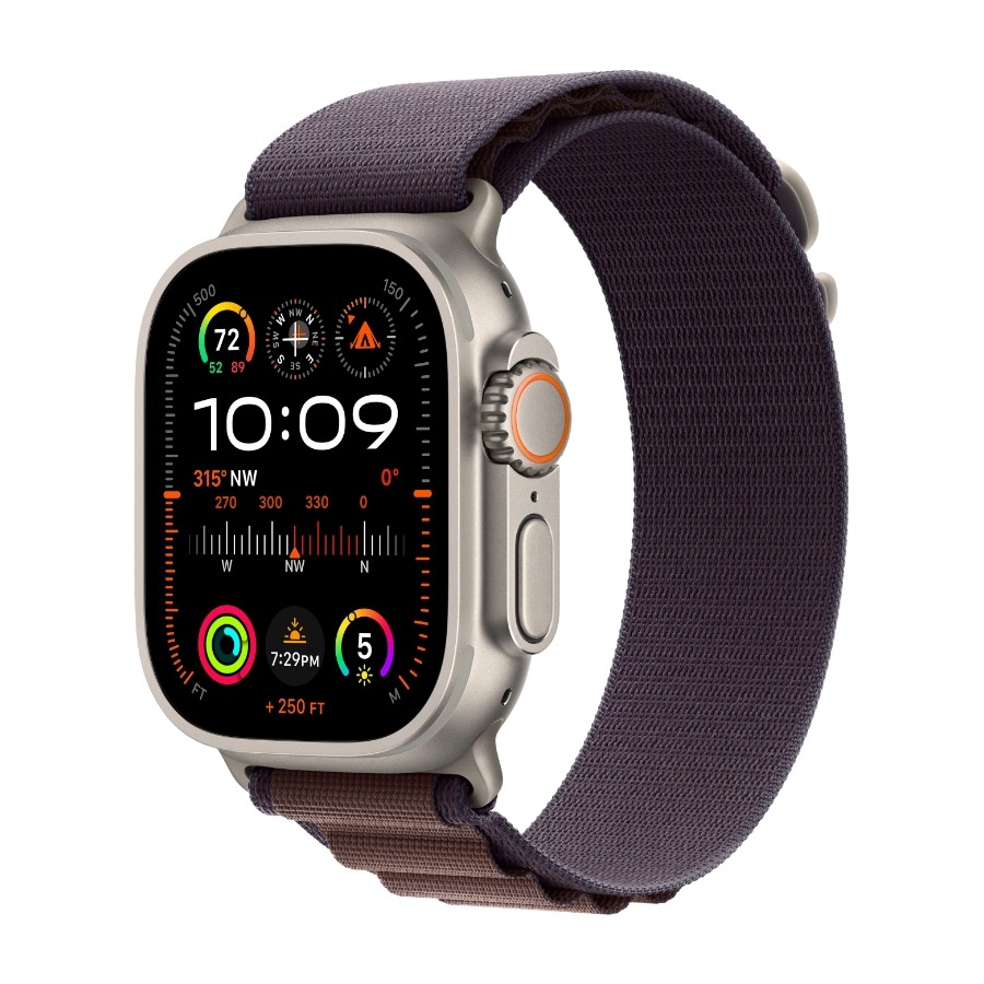 Apple Watch Ultra 2 GPS + Cellular, 49 mm Titanium urkasse med Indigo Alpine Loop - medium