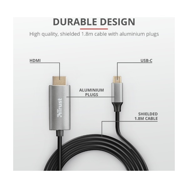 TRUST CALYX USBC HDMI KABEL Power.no Kabler og tilkoblinger til elektronikk kjøpes på POWER.no