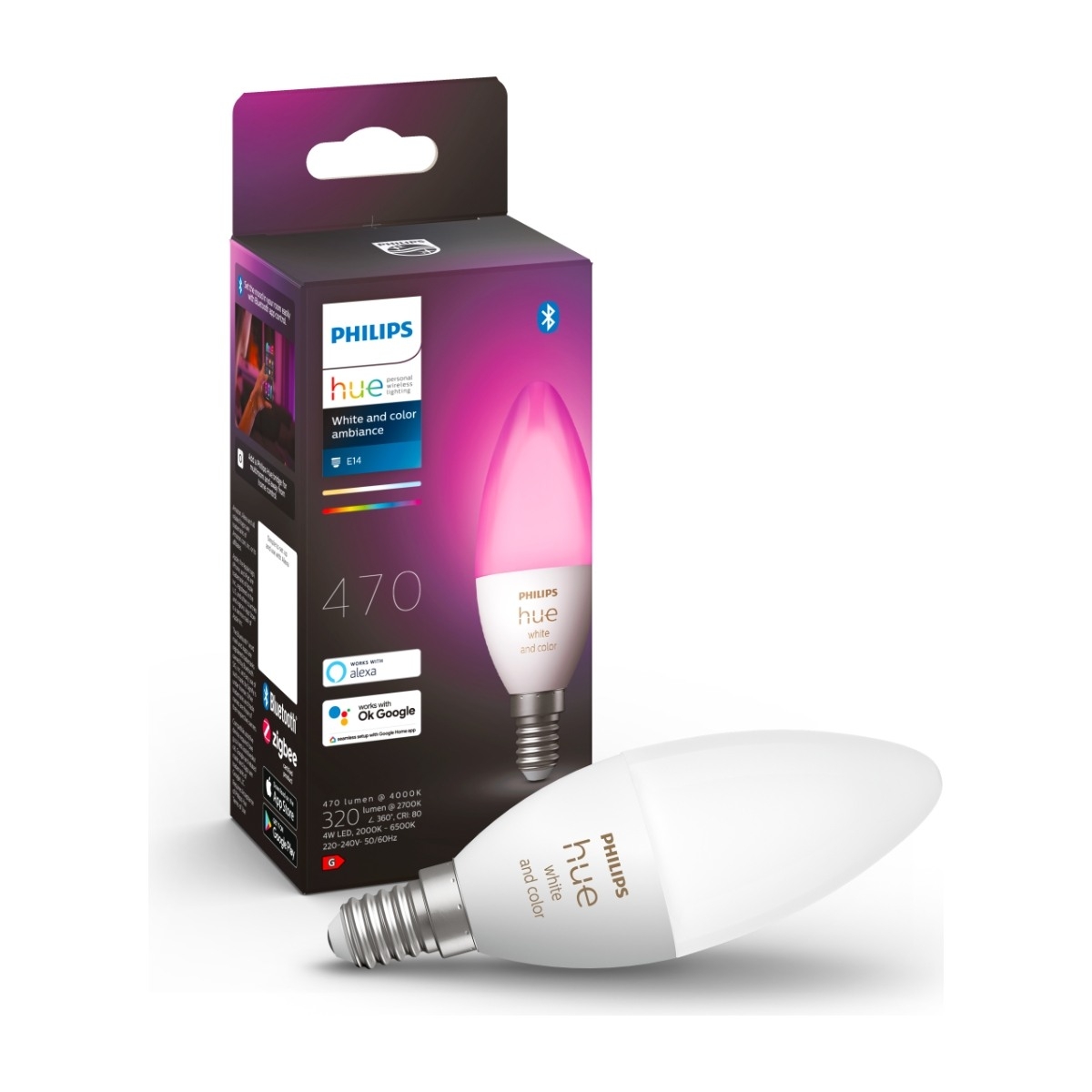Hue B39 E14 lyspære 4W 2200-6500K pluss farge