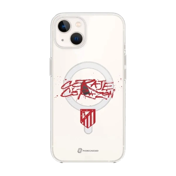 Phonecases3D iPhone 14 Atlético de Madrid Clear case (MagSafe) -suojakuori, valkoinen