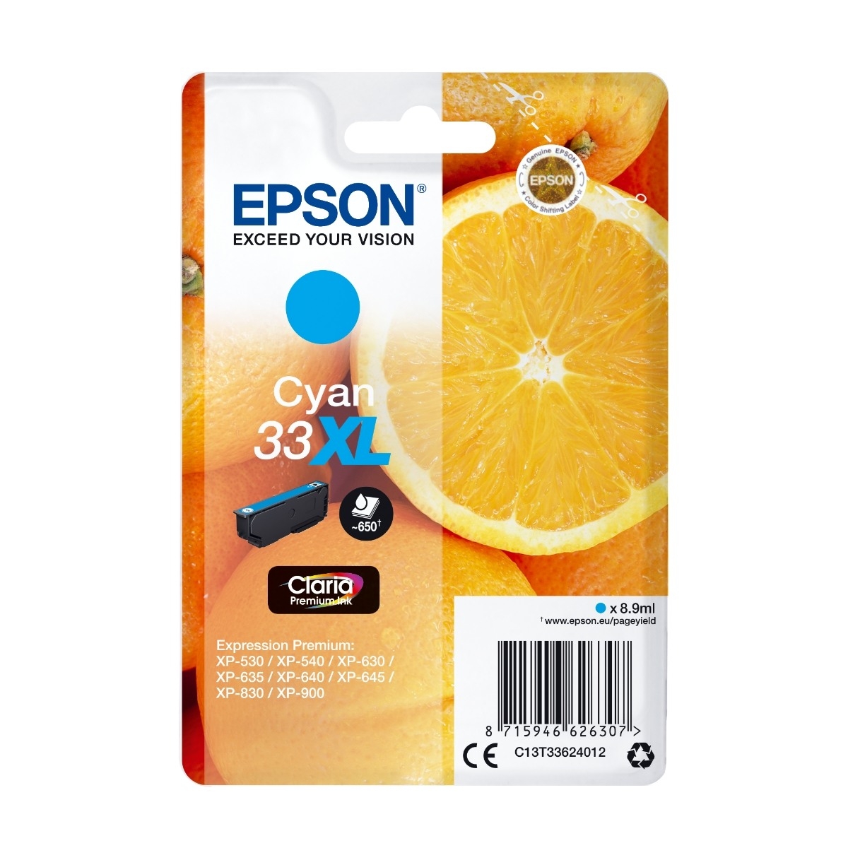 Epson oranges Singlepack, cyan 33Xl Claria Premium ink