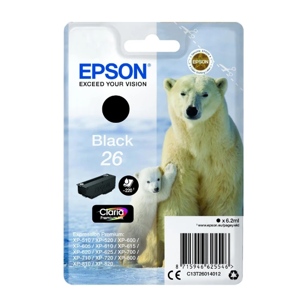 Epson Polar Bear Yksittäispakkaus, musta 26 Claria Premium -muste